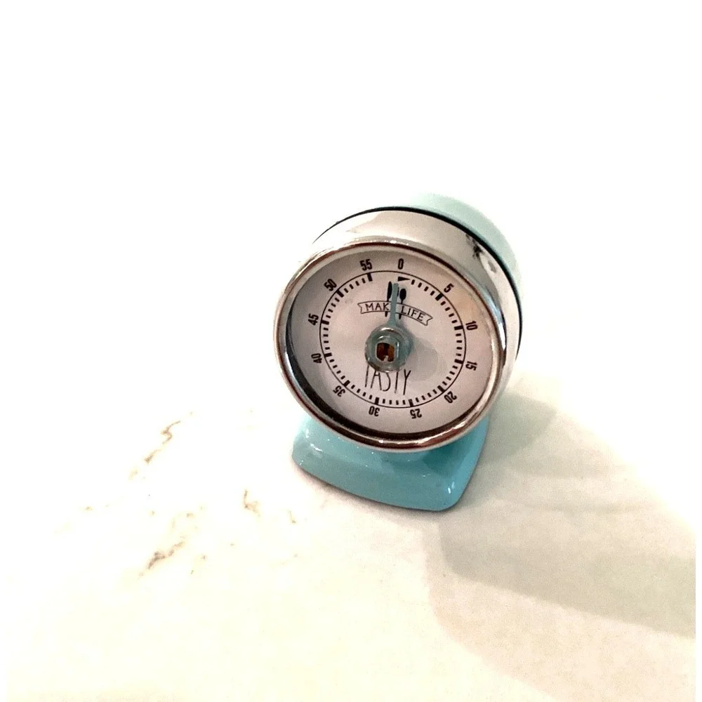 Manual Kitchen Timer Savor the Day MCM Style Turquoise & Chrome 3in Works Well